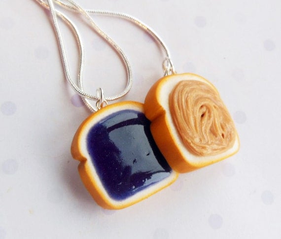 grape peanut butter and jelly best friend necklaces polymer clay bff necklaces