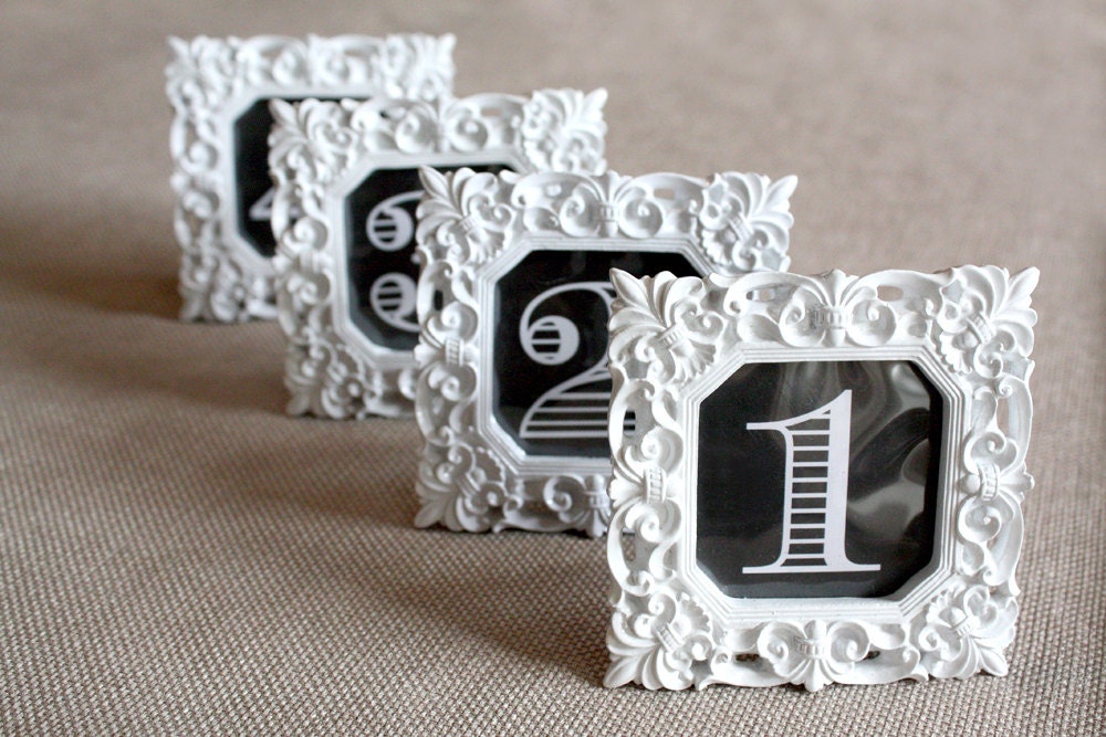 Set of 4 White Framed Table Numbers with Custom Colors