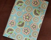 A5 Fabric Journal 6.4 x 9.1 Inch Aqua & Turquoise PAISLEY FLOWERS Travel Art Sketch Planner Diary Journal Book Cover