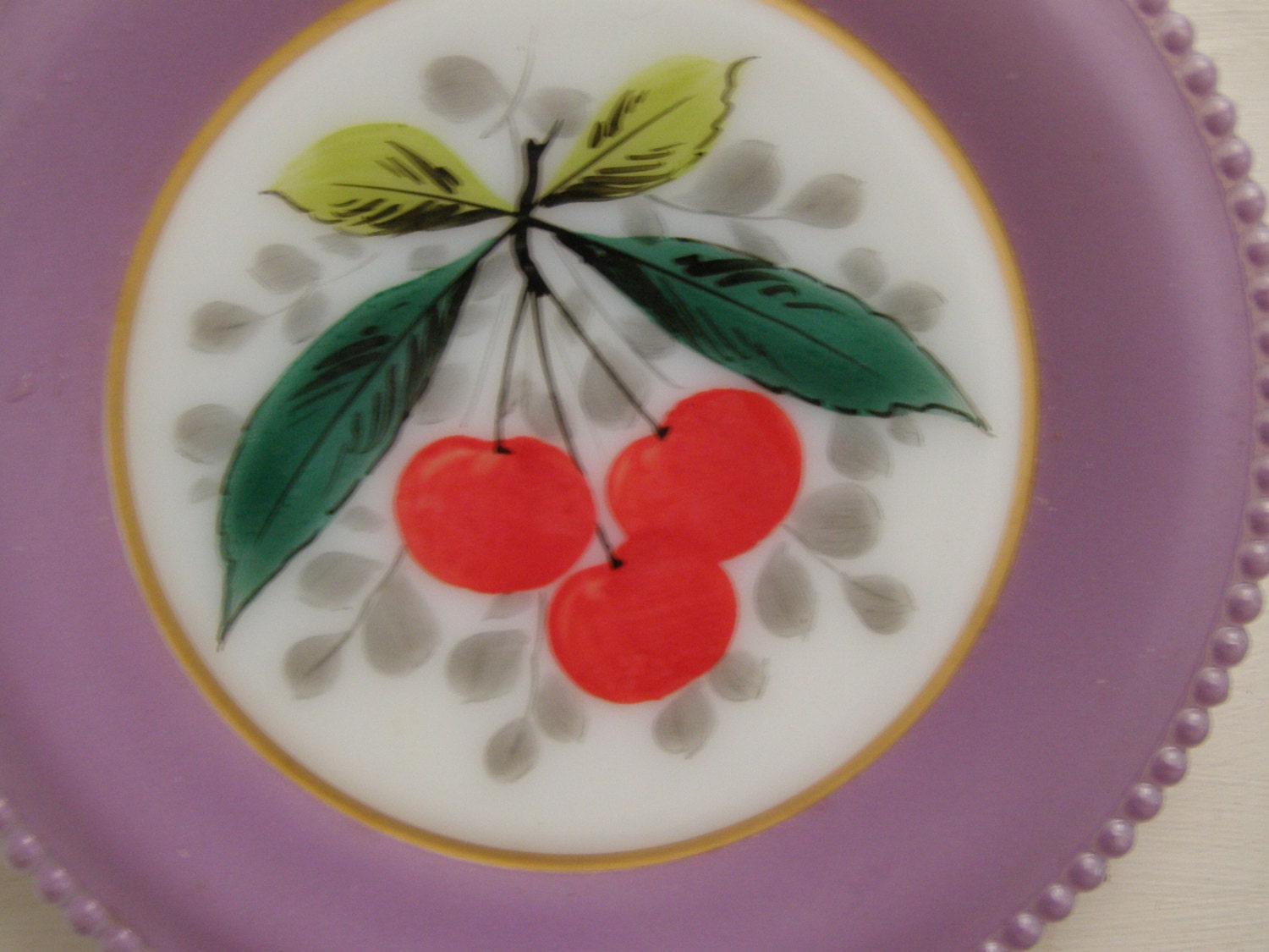 Cherries, Milk Glass, Handpainted, Plates, Oh My