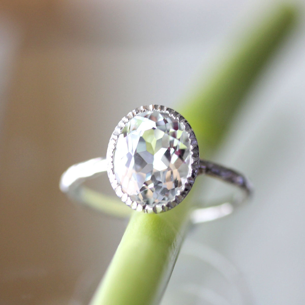 White Topaz Milgrain Ring In No Nickel / Nickel Free Sterling Silver - Made To Order