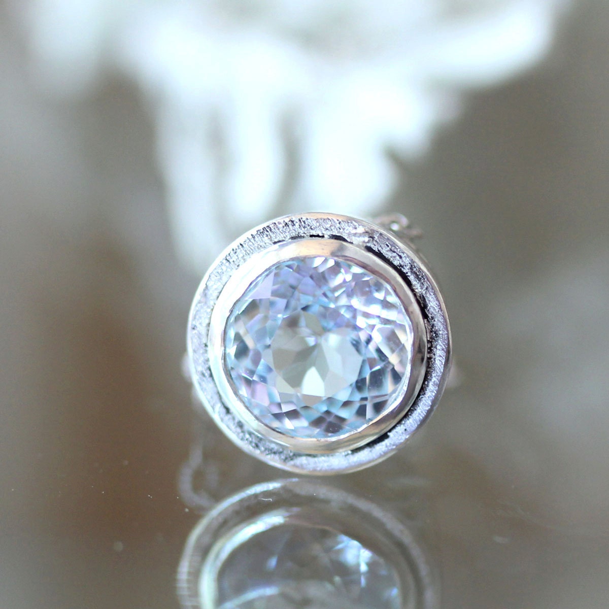 Aquamarine Halo Necklace In Nickel Free Sterling Silver - Ready To Ships