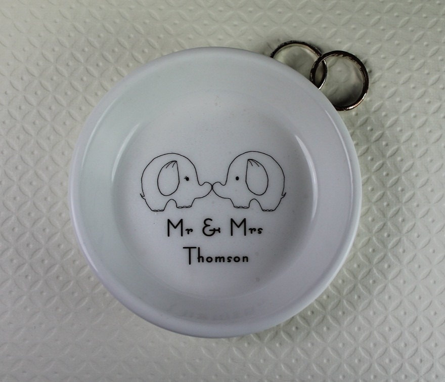 CUSTOM Ceramic Ring Holder - Elephants - you choose the sentiment and color