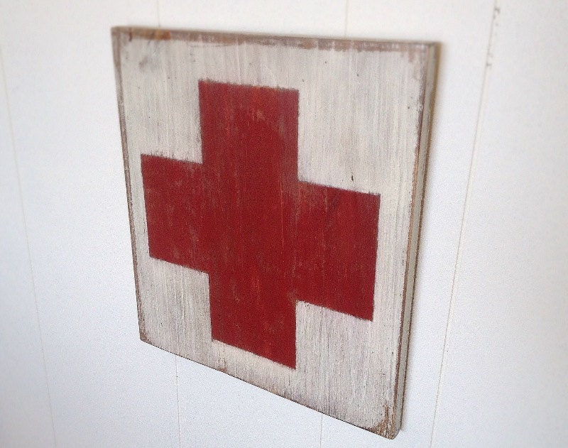 Red Cross wooden rustic wall sign
