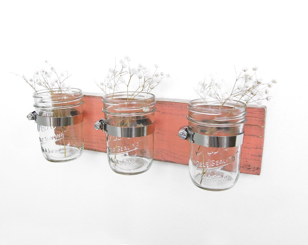 organizer vase mason jar cottage style Coral Melon or you choose color