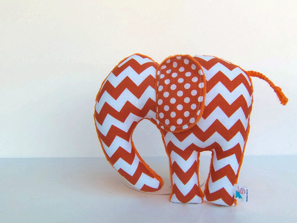 Plush Chevron Elephant  Orange Nursery Decor