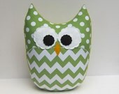 Large Chevron Owl Pillow Minky Green Jade Nursery Decor Ready to Ship