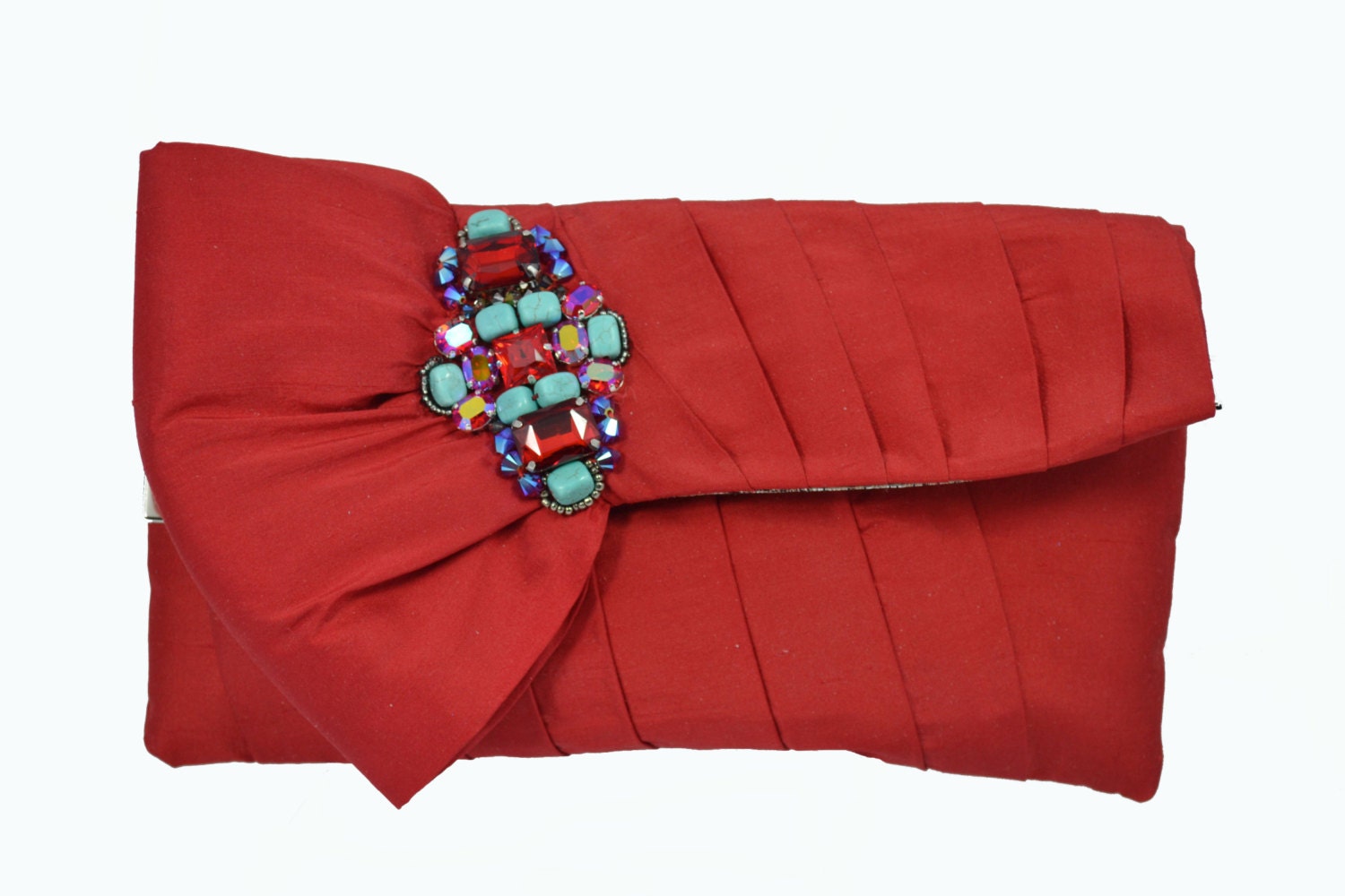 Bridesmaid Red Clutch- Silk  Bow Clutch