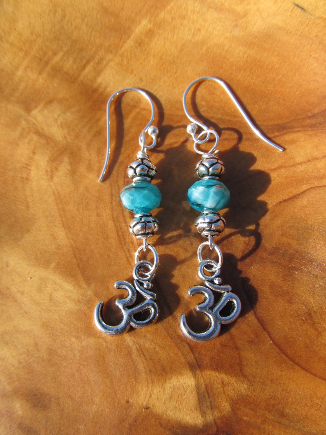 Turquoise Om Yoga Namaste Earrings - Buddha, Buddhism, Zen, Spiritual, Yoga, Yoga Jewelry