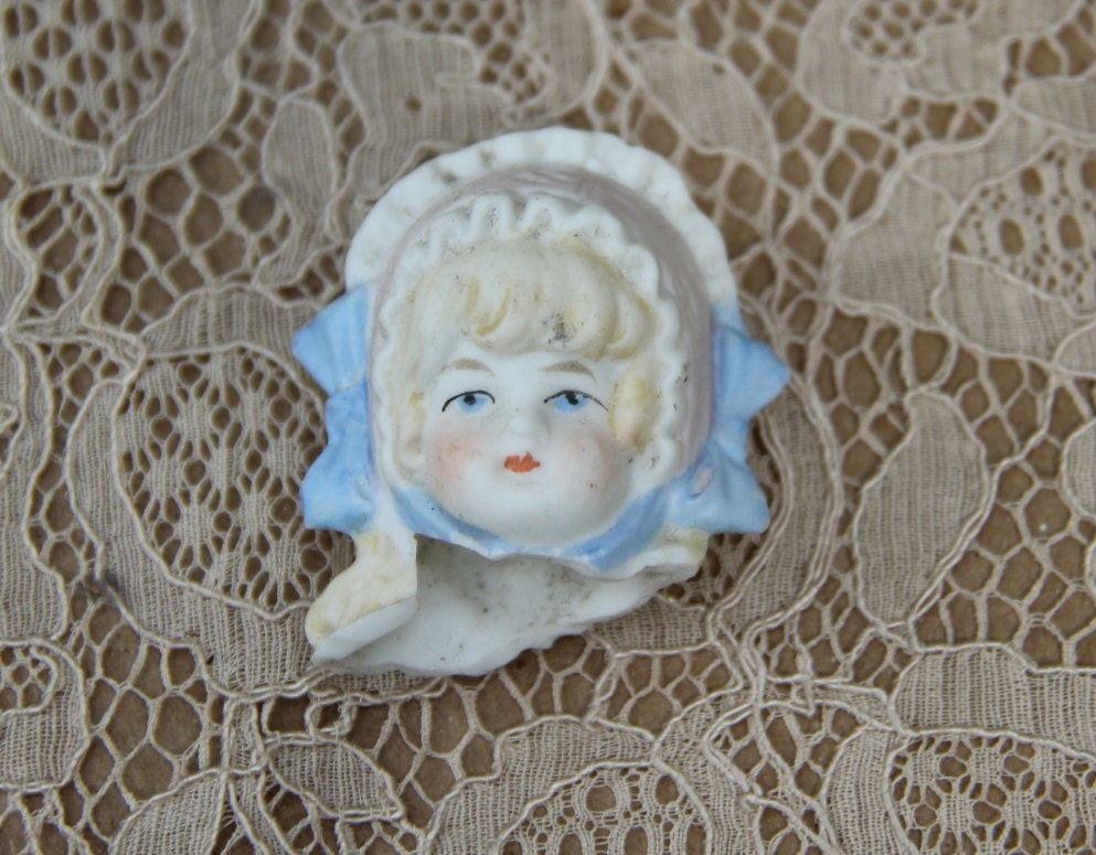 Bisque Doll Head from Germany- Blonde Hair and Hat