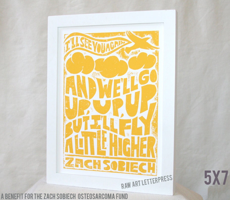 Zach Sobiech Osteosarcoma Fund Benefit , CLOUDS,  Zach Sobiech, Raw Art Letterpress 5x7