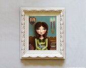 art big eye Girl and Swan print book candle-  8x10 print on Somerset Velvet - The Reading Room by Marisol Spoon