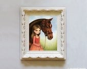 Equestrian horse girl - Scarlett and Blaze print on somerset velvet - equestrian art by Marisol Spoon