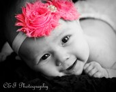 Baby girl Set-White  Ruffle Bum Baby Bloomer and Inspired Vintage Shabby Chic Frayed Flower Pearl Center on Soft Stretch Headband-