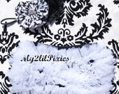 Baby Girl Set- Ruffle Bum Baby Bloomer and Inspired Vintage Shabby Frayed Flower itty Stretch Headband-