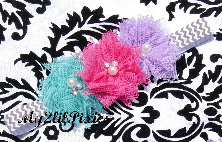 Baby Girl  Headband Flower Headband Chevron Headband Newborn- Infant- Toddler- Photo Prop