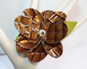 Coffee Croc Embossed Leather Flower Hair Clip