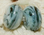 Handmade Lampwork Bead Pair (2) GRAYED JADE SPARKLE   New Color for 2013