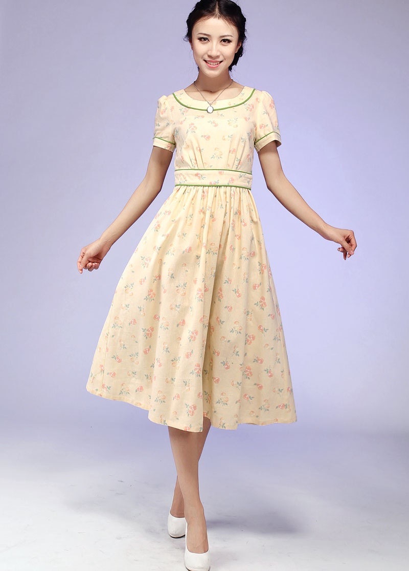Cute linen maxi dress in Pears print (571)