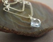 Cascade sterling silver necklace with light aqua blue quartz in diamond cushion stone pendant