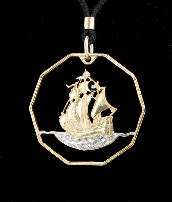 Cut Coin Jewelry - East Caribbean States - Galleon - Pendant