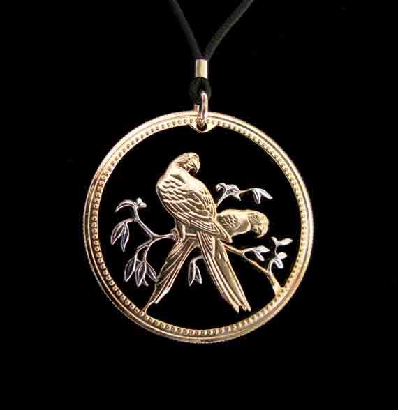 Cut Coin Jewelry - Belize - Parrots - Pendant