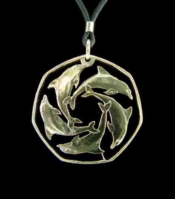 Cut Coin Jewelry - Gibralter - Dolphins - Pendant