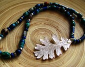 Elf Silver Real Oak Leaf Rudraksha Pyrite Malachite Lapis Seed Wood Necklace