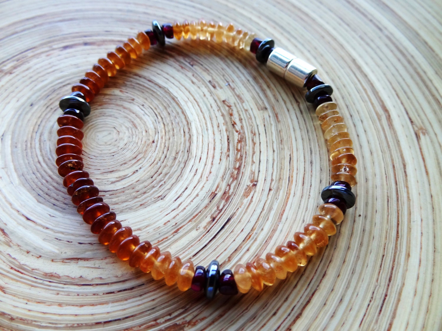Hessonite Gradient Shaded Red Garnet Hematite Magnet Bracelet