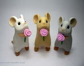 Valentine Love Mouse with Pink Rose Ornament Sculpture Anniversary Sold Individually