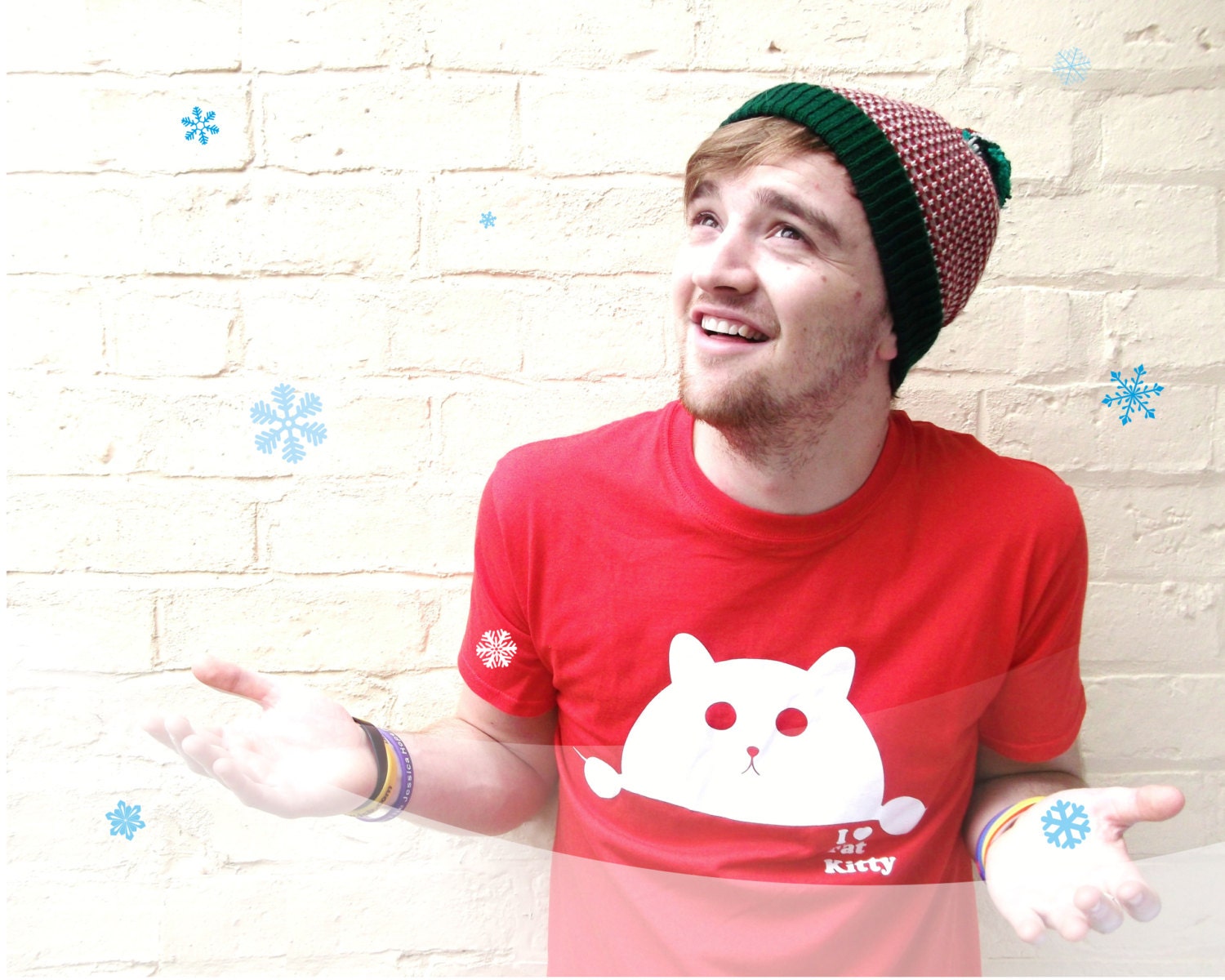 Christmas pom pom hat, mens festive knitwear, red green bobble hat.