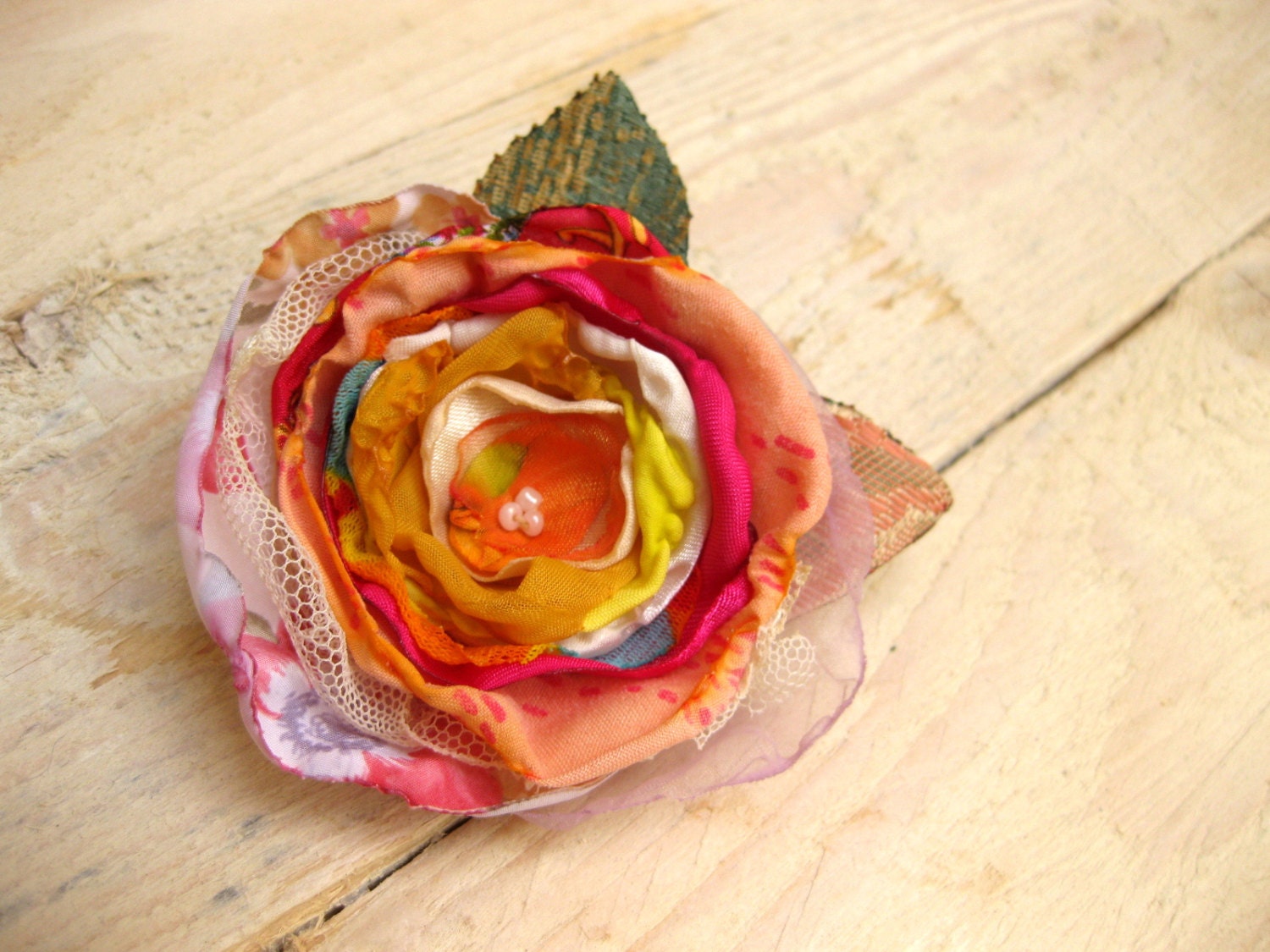 Colorful Spring Rose --- Fabric Jewlery --- TAGT team --- Gift for her --- Spring