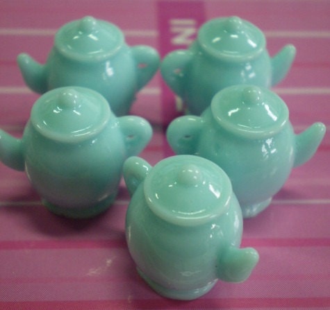 5 pcs Resin Mini Teapot Pendant Charm LIGHT BLUE color