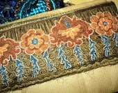 Antique Metallic Embroidered Net Netting Yardage Floral Fabulous Art Deco Art Nouveau Rare
