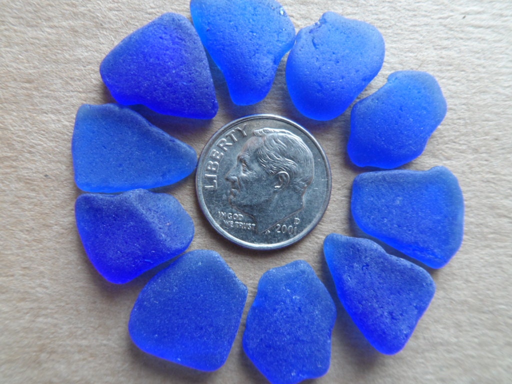 Genuine Pure Beach Sea Glass Royal Cobalt Blue Surf Tumbled Nearly Flawless Rare 10 pcs A5