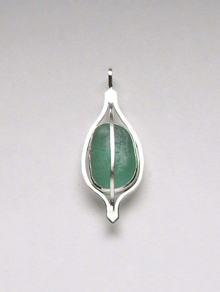 Sea Glass Jewelry - Sterling Teal Sea Glass Pendant