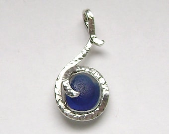 Sea Glass Jewelry - Sterling Cobalt Blue Victorian English Sea Glass Pendant