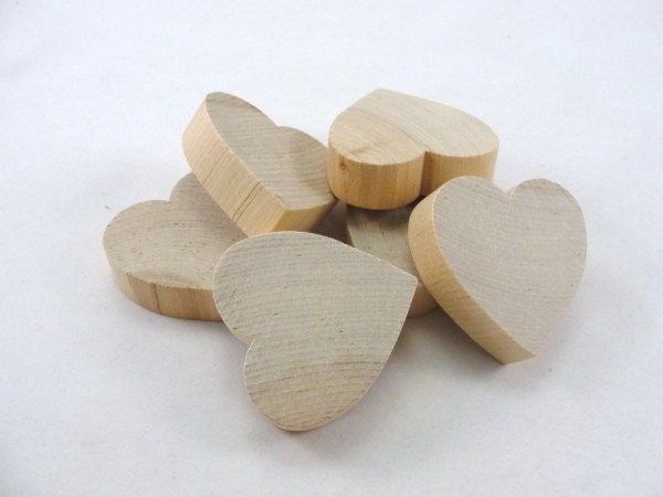 Large chunky 2 1/2 inch wooden hearts unfinished diy set of 6