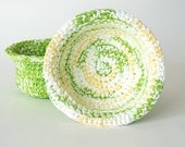 Crocheted Baskets, lime green white yellow, set of 2 storage baskets, two nesting bowls organizer, bright green home decor - MaryFosterCreative