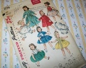1956 doll clothes pattern, Simplicity, UNCUT, unused, pattern, 1950s, sewing, doll clothing, dress, skirt, blouse, robe, supplies