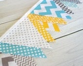 Bunting Photo Prop Fabric Flags  - Gray, Yellow and Aqua Blue Chevron - Ready to Ship