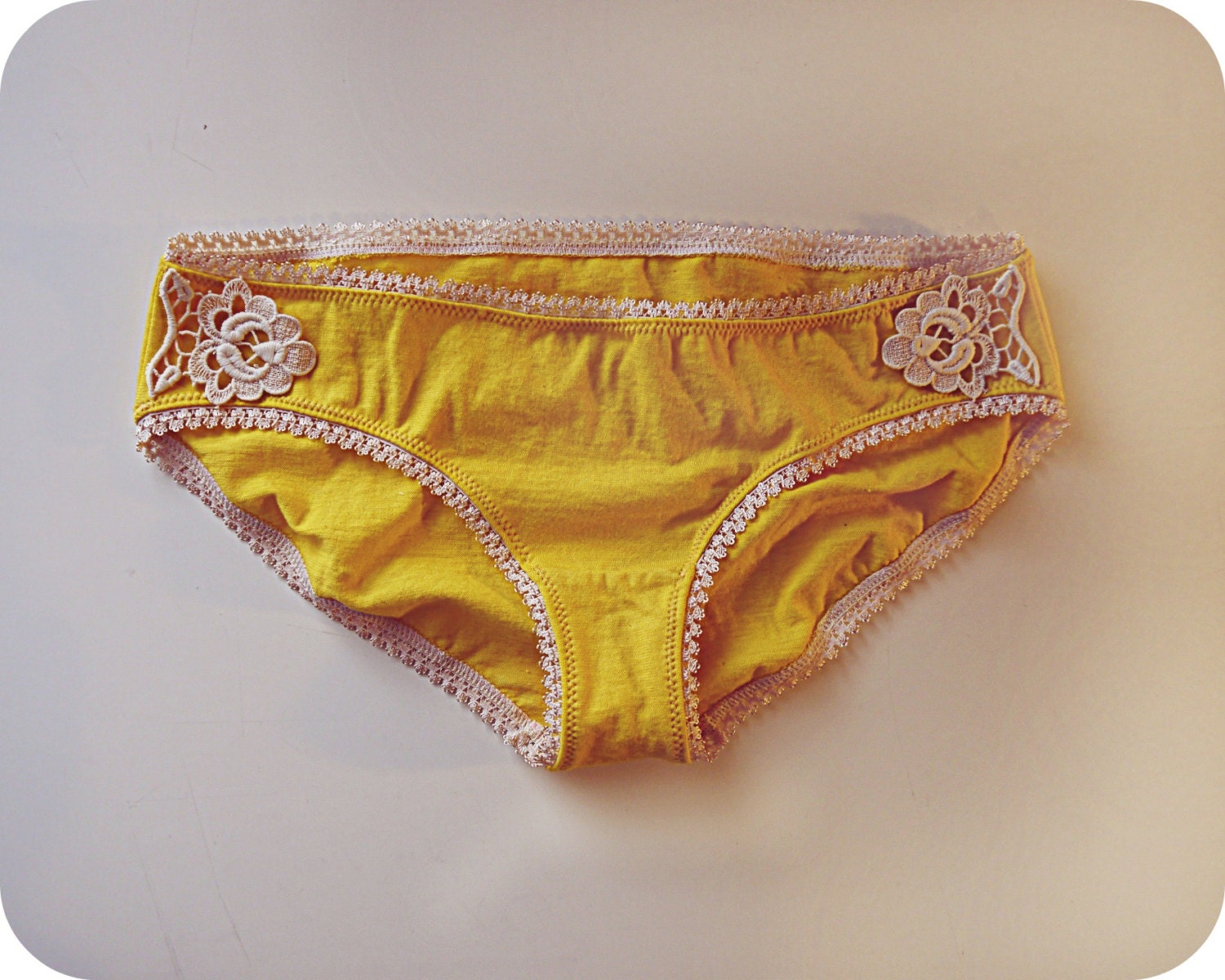 Sunshine Yellow Rose Lace undies Organic Cotton Underwear