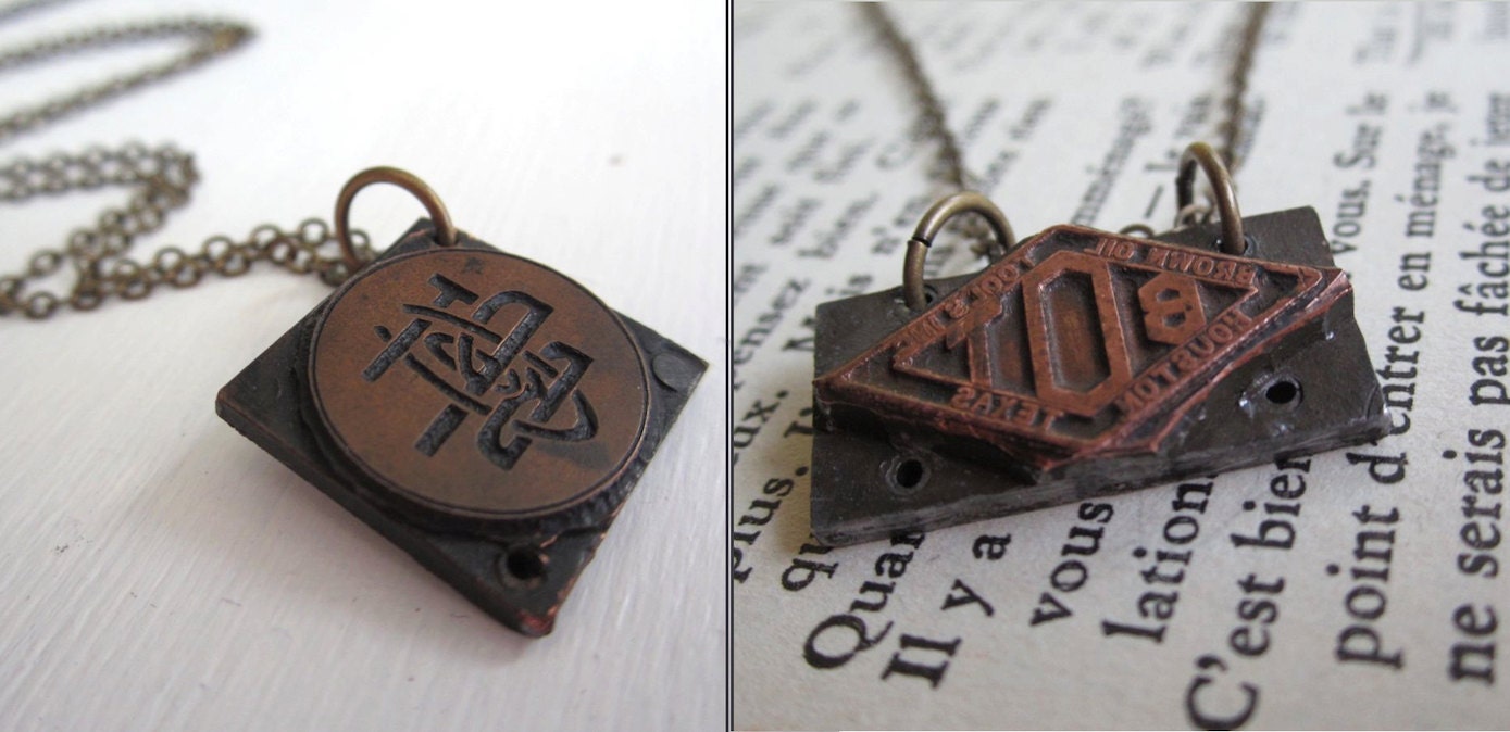 Metal Stamp Necklace - Typography Text Type Font Graphics Logo Vintage Fontophile