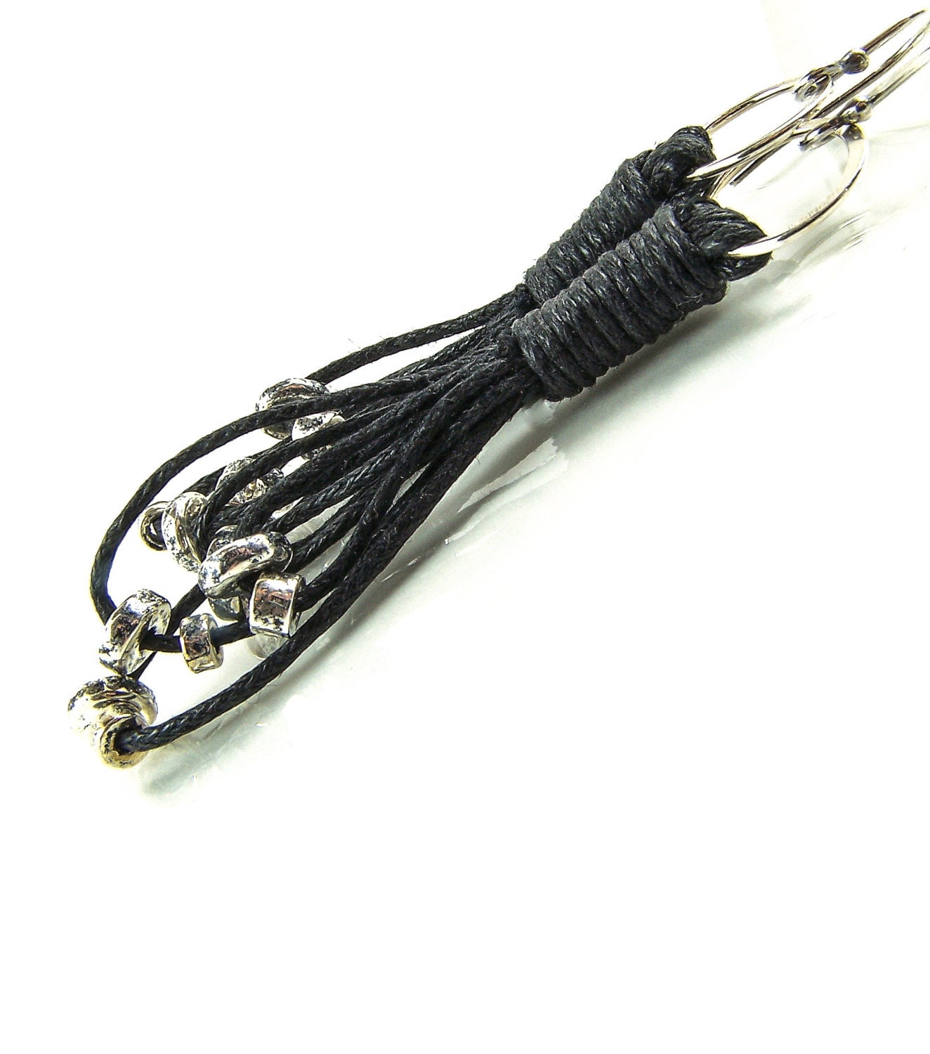 Eco Friendly, Long Fiber Earrings, Natural Earthy Jewelry, Black and Silver, Boho Earrings, Gypsy Jewelry