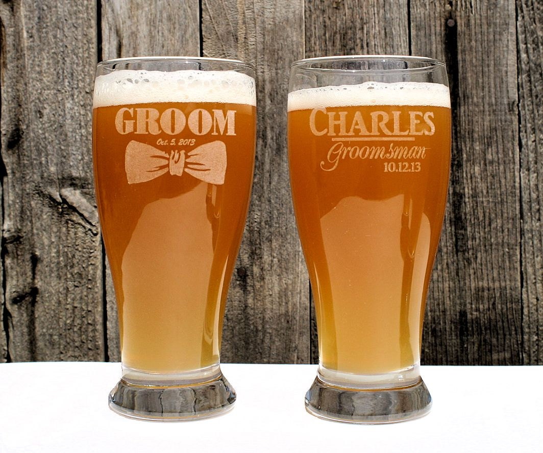 Groomsmen Gifts, Personalized Pilsner Glasses, Laser Etched, Custom wedding favors for the Best Man, Groomsman. Father of the Bride Gift