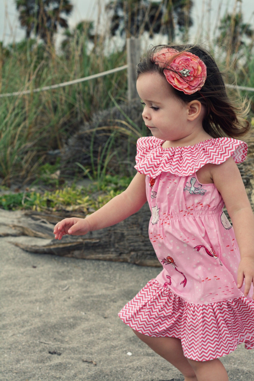 Playful Mermaids Ruffle Neck Dress