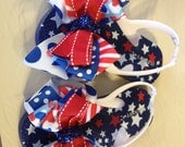 Toddler Little Girl Size 8 Patriotic July 4th Bow Flip Flops
