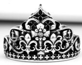 Crown Ring, Solid Sterling Silver Queen's Crown Ring, Gothic