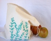 Reusable Produce Bags or Bulk Food Bags, Set of 2, Hand Printed Lavender Garden