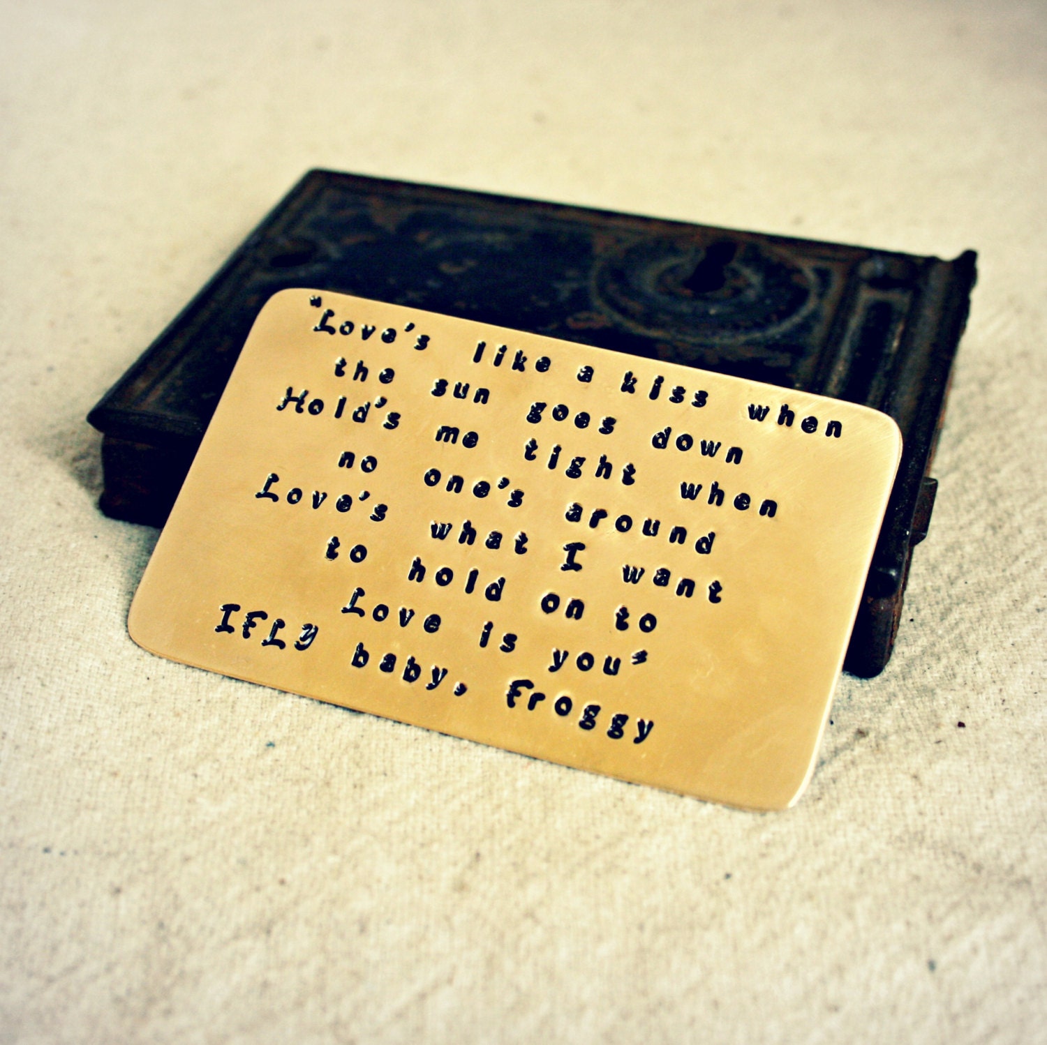 Wallet Card Insert - Wallet Insert - BRASS Hand Stamped - Anniversary - Birthday - Wedding - Personalized - Customized - Corporate Gift